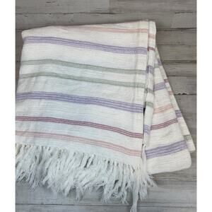 Ralph Lauren Throw Blanket Stripe 100% Cotton Fringe Pink Green Purple 54x72